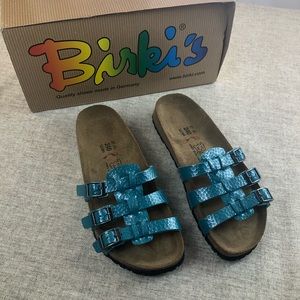 NWB Birks Xenia Soft Sandal Tam Tam Teal Sz 37 / 7